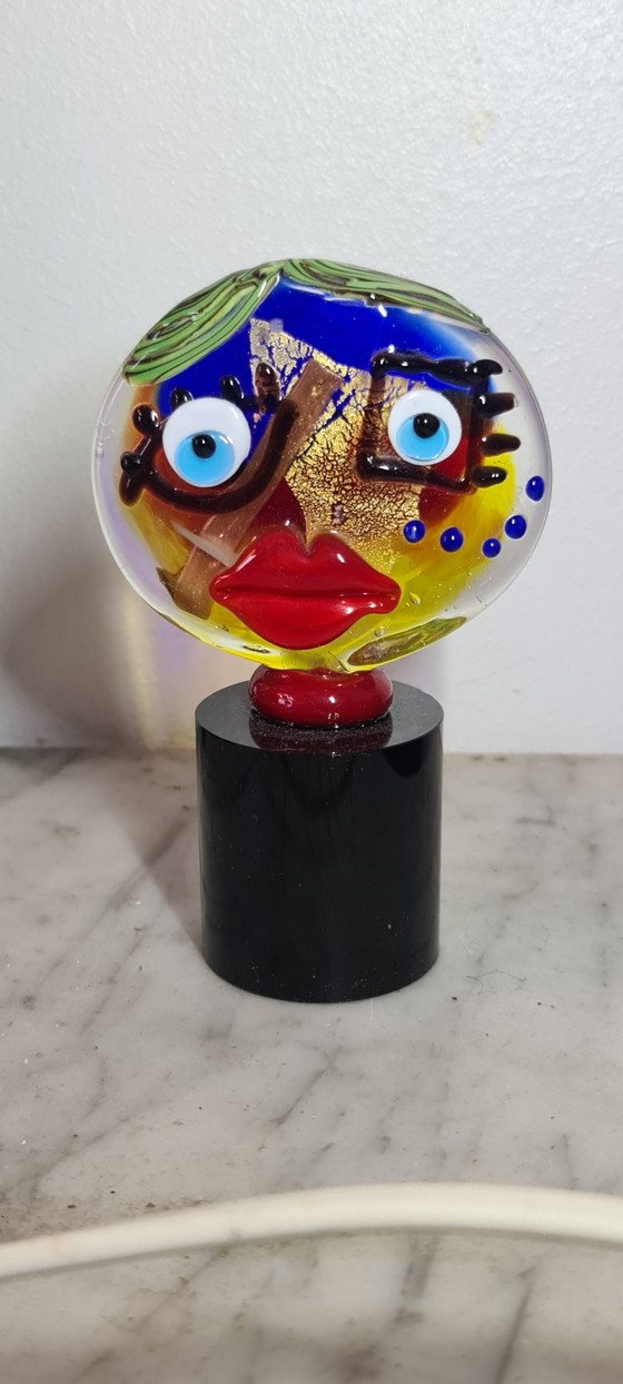 Image 1 of Murano glass Picasso head with gold leaf signed
