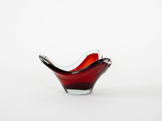 Image 1 of Ruby schaal, Murano glas, Italiaans design, jaren 60, gemaakt in Italië