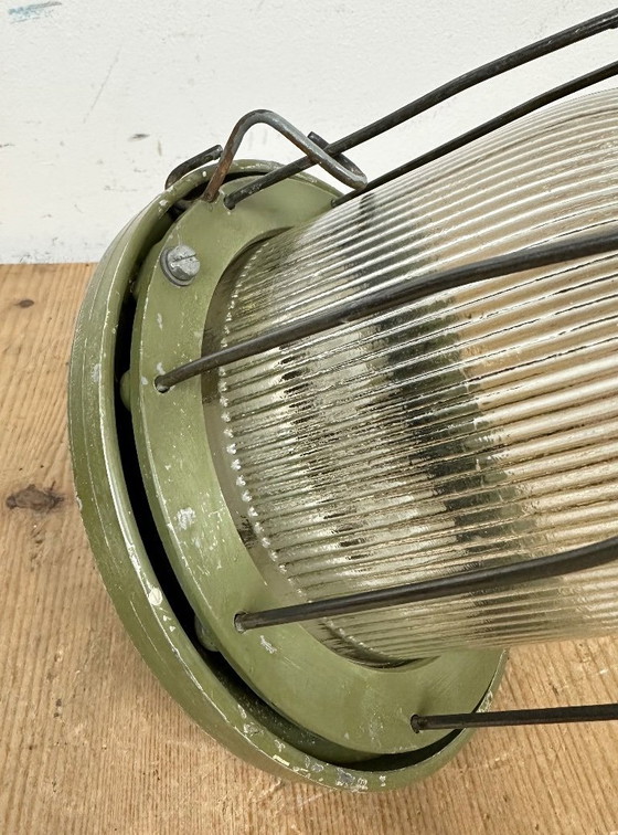 Image 1 of Groene industriële bunkerlamp van Polam Gdansk, jaren 70