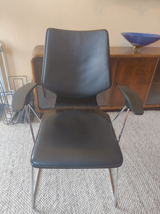 Silla de comedor, madera cromada, Flötotto, década de 1970.
