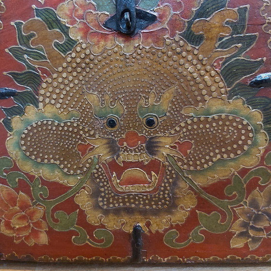 Image 1 of Unusual Tibetan Buddhist wooden pyramid chest