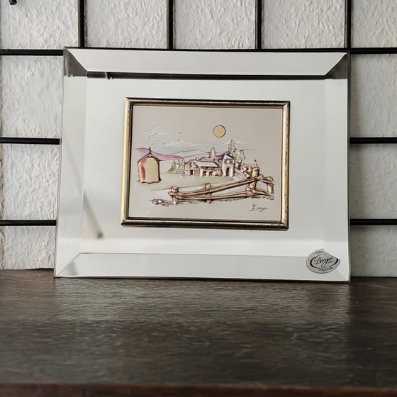 Image 1 of Vintage Berger Preziosi 3D Relief Artwork on Bevelled Mirror Frame, Italy, 16 × 13 cm