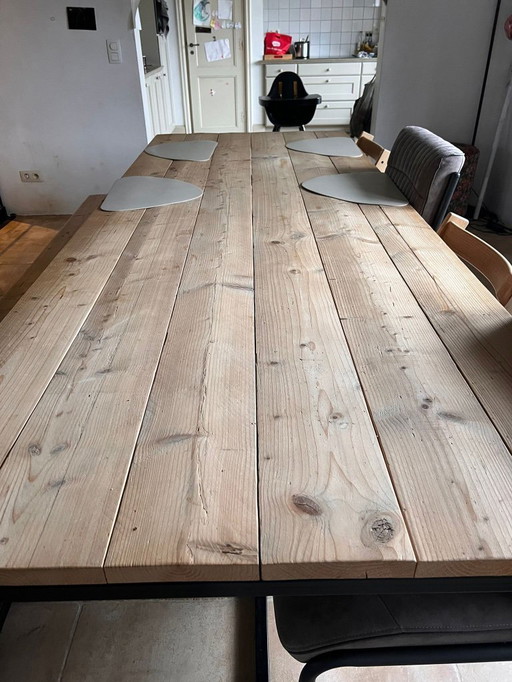 Pure Wood Design - Scaffolding Wood Table Black Frame with Bench 260cm