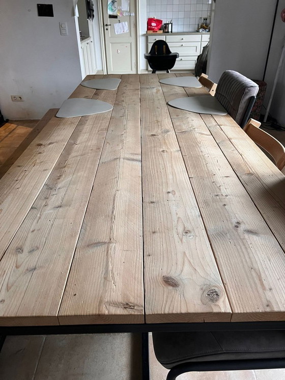 Image 1 of Pure Wood Design - Scaffolding Wood Table Black Frame with Bench 260cm