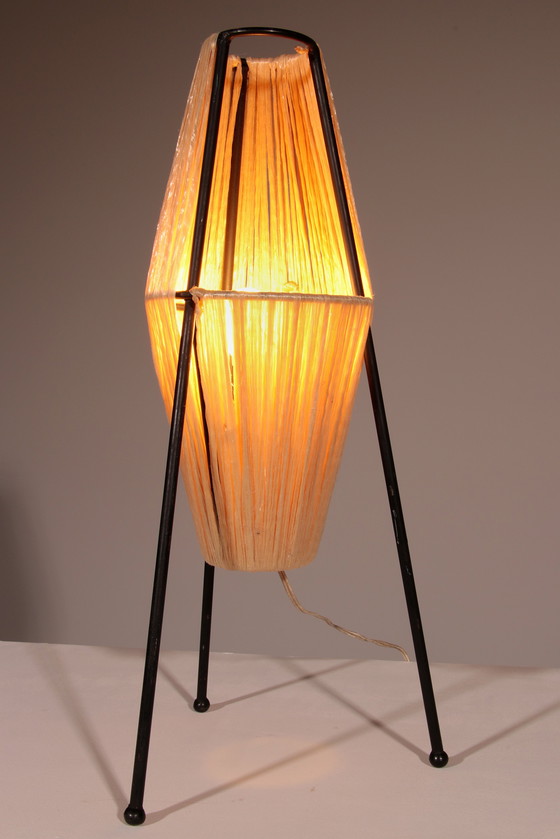 Image 1 of Charming 1960s French Tripod Table Lamp with Woven Sisal