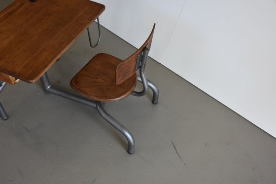 Image 1 of Pupitre d'écolier original français, design des années 1930, style industriel vintage