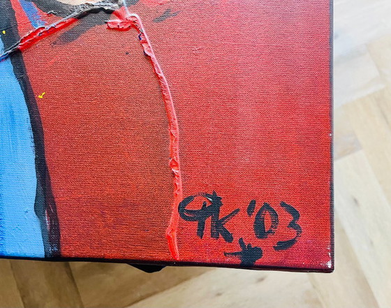 Image 1 of Original Abstract Painting Guitar Player Music Art Signed AK 2003 Modern Expressionist Colorful Wall Decor Canvas 