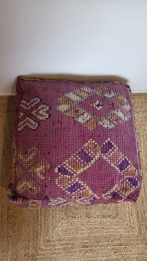 Moroccan pouf, purple floor cushion