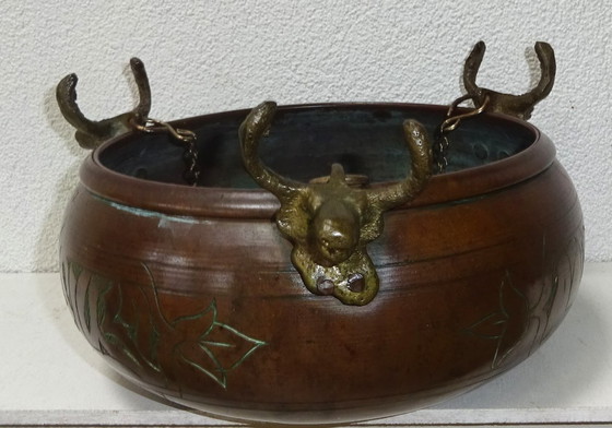 Vaso per piante antico in rame rosso con bufali – Vasi per piante (photo 3 of 7)