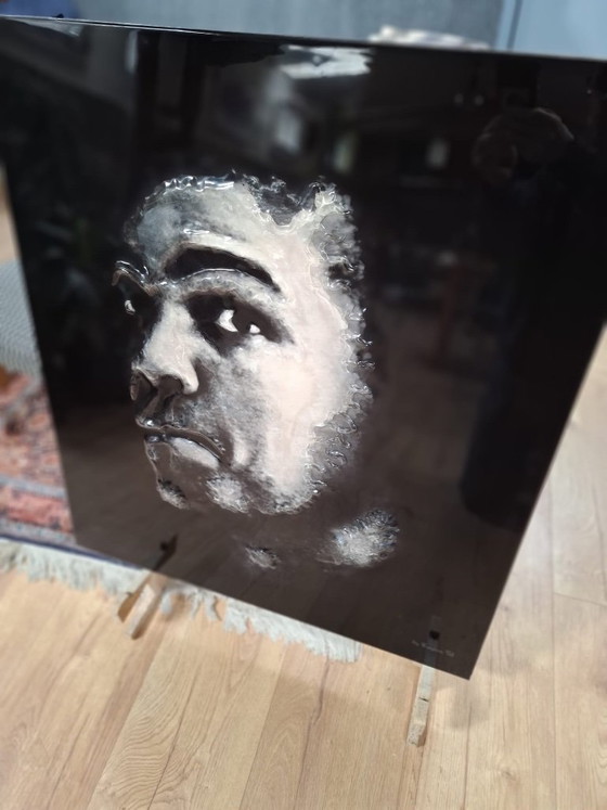 Image 1 of UNIQUE black and white Muhammad Ali portrait in 3D glass, 90x80cm