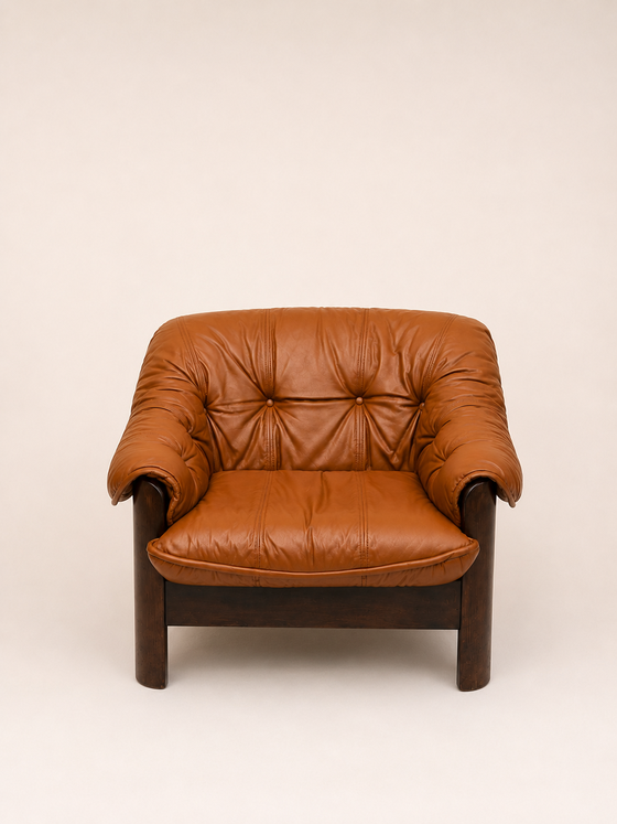 Vintage brutalist lounge chair – Armchairs, Leather, Wood, Mid Century Modern (photo 5 of 9)
