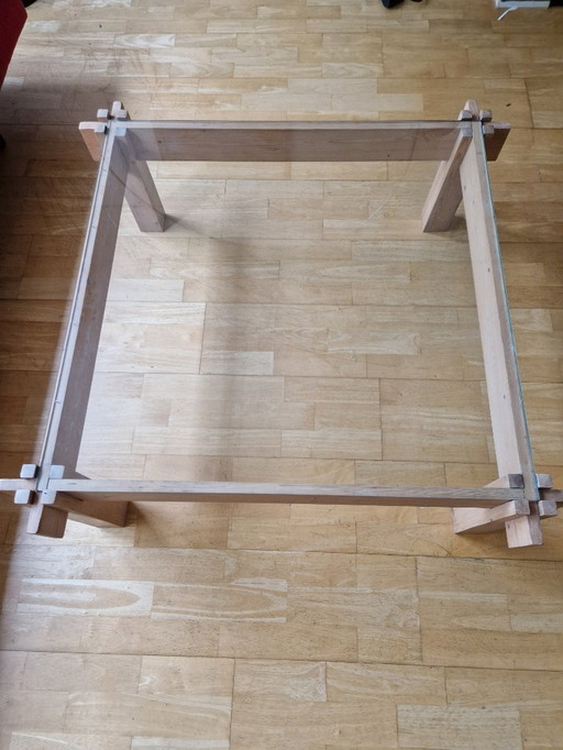 Vierkante eiken/ glazen salontafel