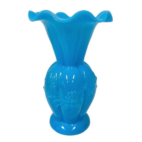 Image 1 of Antike französische viktorianische Vase aus blauem Opalglas, 1920er Jahre