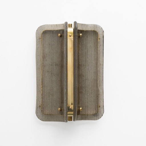 Pair of Curved, Smoked Ribbed Murano Glass and Brass Wall Sconces
