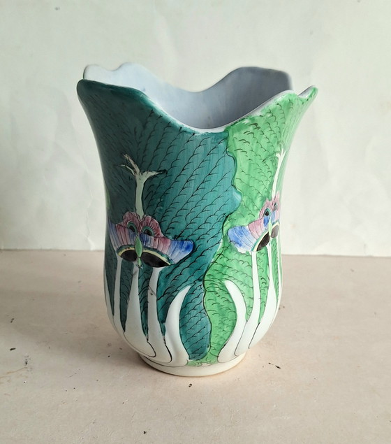 Image 1 of Chinese Bok Choi and butterfly vase, early to mid-20th century.