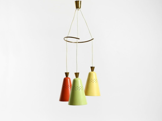 Image 1 of Beautiful Large Original Mid-Century 3-Arm Colorful Bag Ceiling Lamp