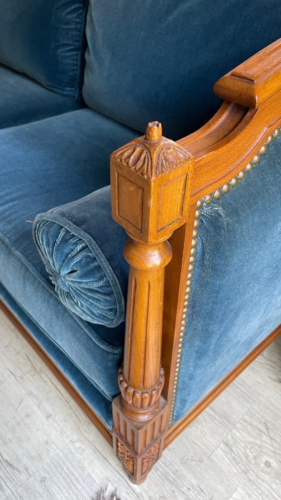 Vintage Jean Roche bank van hout en fluweel – ROCHE BOIS FRANCE, 3-5 zitsbanken, Velvet (photo 15 of 23)
