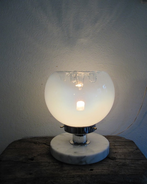 Image 1 of Tafellamp Murano Mazegga Carlo Nason glas marmer chroom Italy 60's