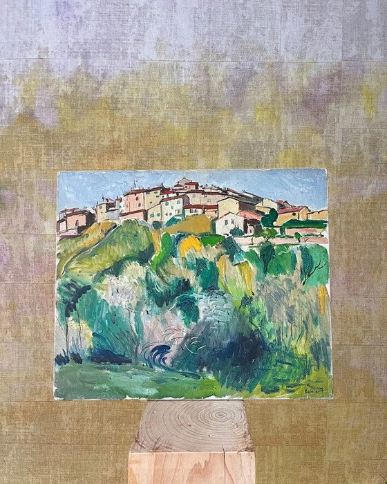 Image 1 of Original Painting Signed Balaloeff – Village on a Hill, France