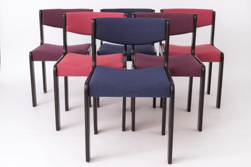 Set de 6 Sillas de Comedor Vintage Alemanas, 1950s–1960s, Haya Negra & Tapicería Pastel, Mid-Century Modern