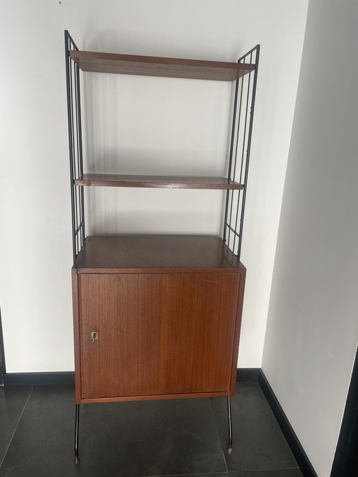 Vintage modular string wall system with cabinet