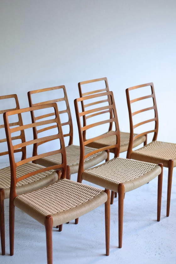 Set di 6 Sedie da pranzo vintage modello 82 papercord, Niels Otto Møller, Legno, Marrone (foto 3 di 12)