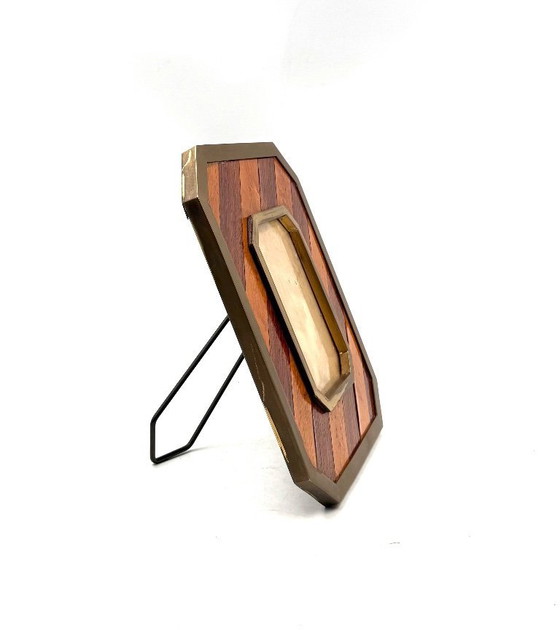 Image 1 of Marco de fotos moderno de mediados de siglo en latón y madera – Al estilo de Gabriella Crespi, Italia, década de 1970