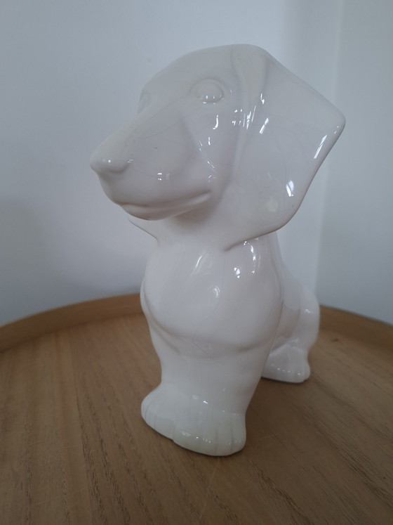 Image 1 of Vintage Italian Ceramic Dachshund – 1980s – White Glaze (22cm)
