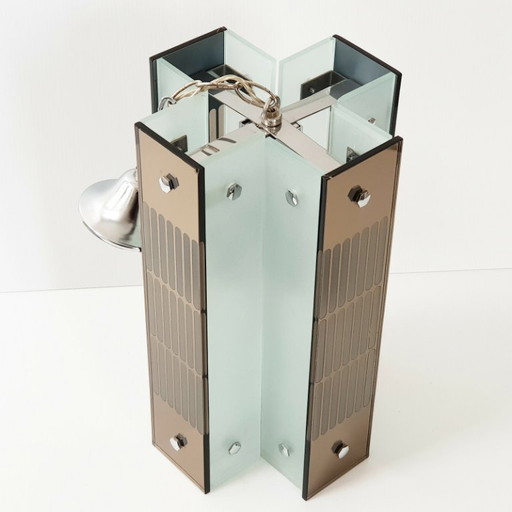 Italiaanse vintage kroonluchter uit de jaren 70 van glas en spiegelglas, Fontana Arte 70s.