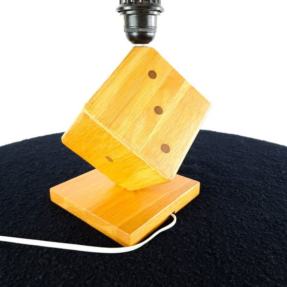 Image 1 of Vintage wooden dice lamp base with pleated shade, 1970s