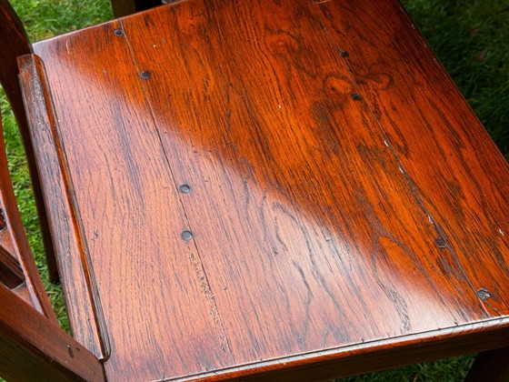 Image 1 of Grande table de salle à manger coloniale en teck massif avec 8 chaises et coussins