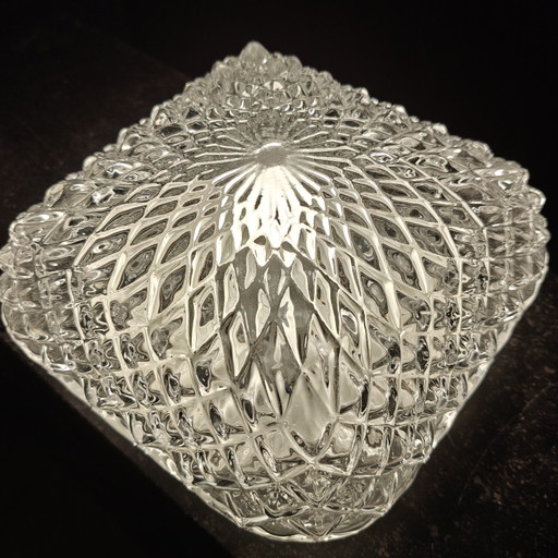 Vintage Ice Glass Flush Mount Ceiling / Wall Lamp – 1970s Geometric Glass