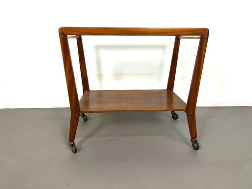 Italiaanse serveerwagen van kersenhout in mid-century modern stijl,circa 1950.