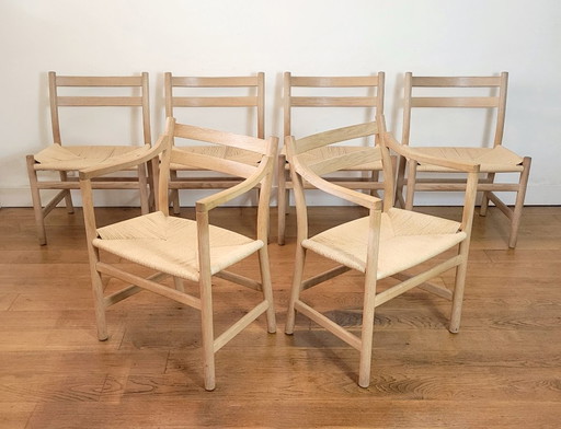 Juego de 6 sillas de comedor modelos CH46 y CH47 de Hans J. Wegner.