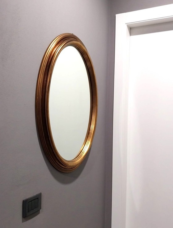 Image 1 of Julklapp Christmasgift Vintage Italiaanse ovale wandspiegel met vergulde houten lijst - Elegante klassieke decoratie