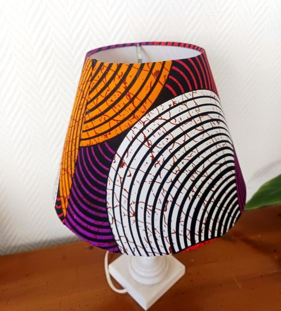 Image 1 of Vintage albasten lamp met lampenkap van wasstof.