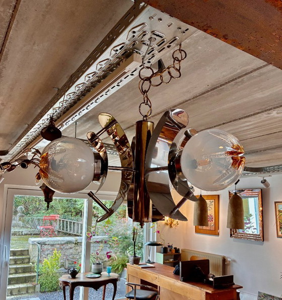 Vintage metalen kroonluchter met kaarsenhouders van Murano-glas (Gino Mazzega) - Drie lampen – Chrome (photo 3 of 7)
