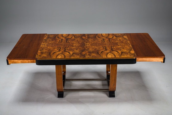 Image 1 of Art Deco French Walnut & Burl Dining Set, 1930s, Set of 7