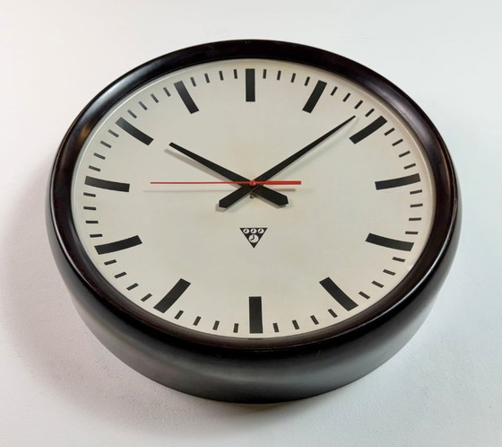 Image 1 of Large Industrial Bakelite Factory Wall Clock from Pragotron, 1950s