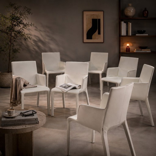 Gio Esszimmerstühle aus ecrufarbenem Leder von Walter Knoll, Deutschland, 2000er Jahre, 8er-Set
