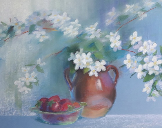 Original Painting Pastel Watercolor Still Life Flowers Jasmine – Paintings & Drawings, Paper (photo 6 of 8)
