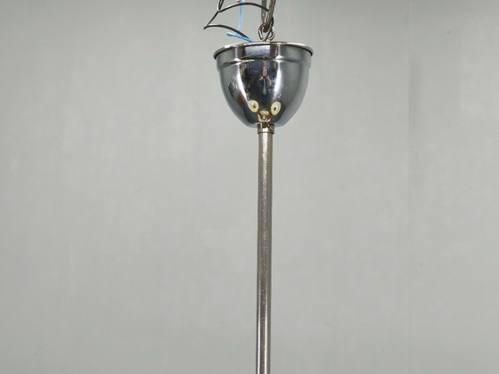 Image 1 of Lustre Art déco tchécoslovaque des années 1940 en noyer, chrome et verre