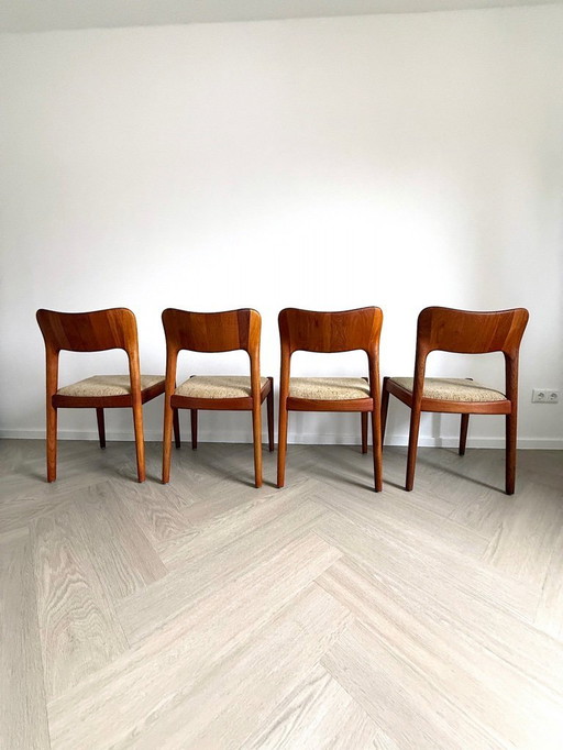 Vintage . 4er-Set Niels Koefoed Stühle . Hornslet . Dänemark. 60er Jahre . Esszimmerstühle Teakholz . original Bezug