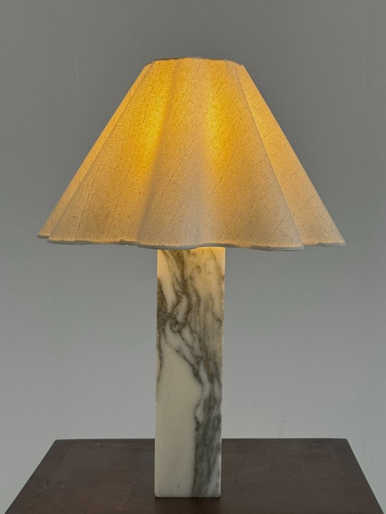Image 1 of Vintage marble table lamp with linen shade