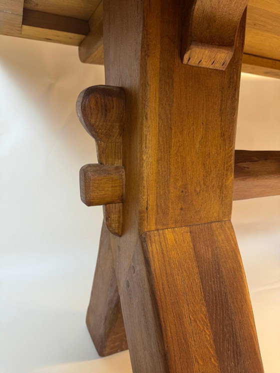 Image 1 of Brutalistische eettafel, massief eiken, De Puydt vintage