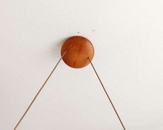 Image 1 of Vintage Scandinavische hanglamp, hout en stof