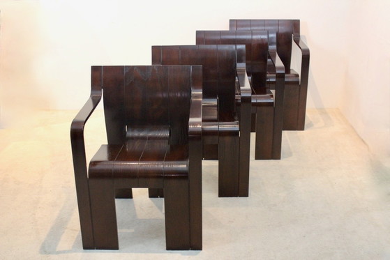 Set of four ‘Strip’ Dining Chairs with Armrests by Gijs Bakker for Castelijn (photo 7 of 14)