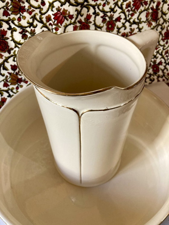 Image 1 of Sarreguemines earthenware washbasin and jug