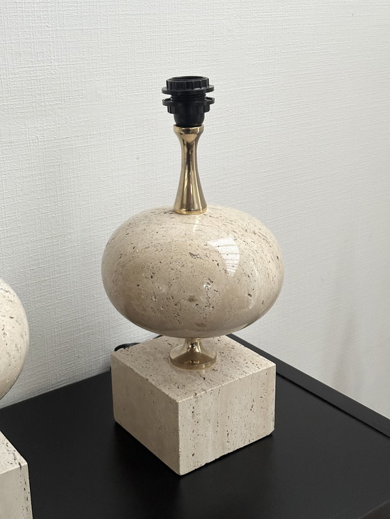 Image 1 of Vintage travertine table lamps by Philippe Barbier, 1970s