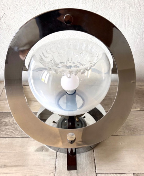 Vintage Space Age Lamp - Murano, Mazzega, 70s, Italian design, Table lamps, Chrome, Glass, Silver (photo 5 of 14)